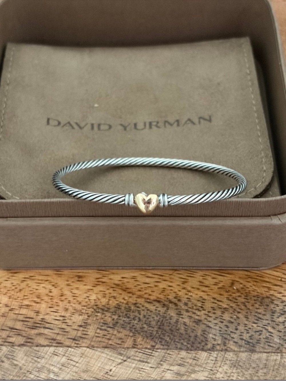David Yurman Two-Tone Cable Bracelet with Gold Heart - Picture 3 of 8